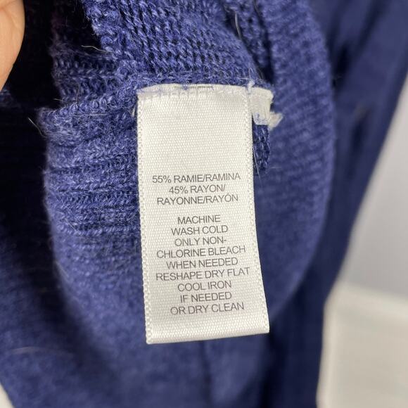 LOFT, Size XXL, Dark Blue Cardigan, Tie Waist, Dolman Sleeve, Open Knit, Bold - Picture 3 of 8